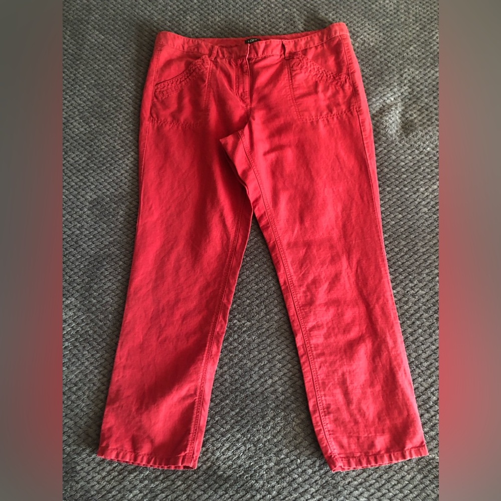 Loft Slim Ankle Crop Mid Rise Linen Blend Pants size 14 - Picture 1 of 10